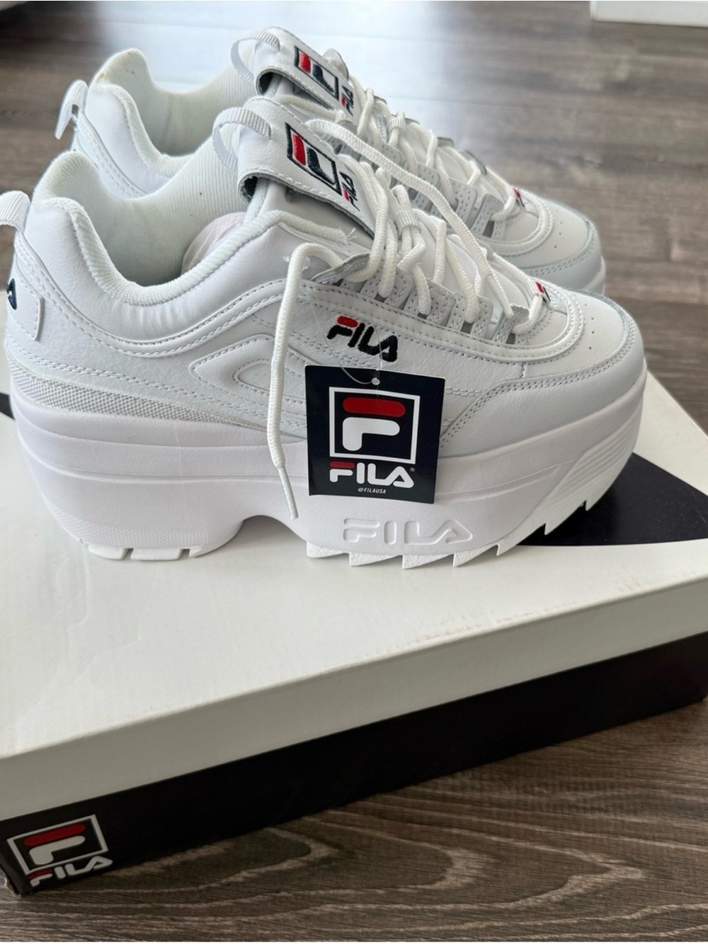 FILA Disruptor II wedge Premium White Platform Sneakers